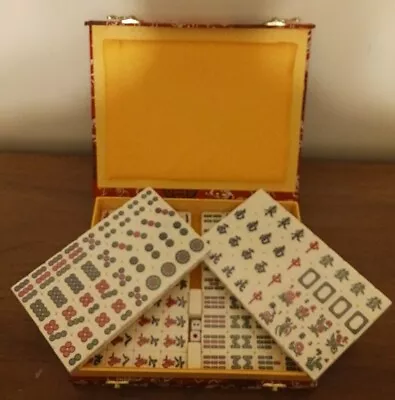 Chinese Mahjong Set Traditional 144 Tiles Game Set W/ Case Fabric Cover Box • $12.95