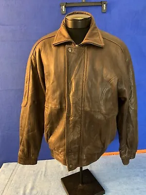 U2 Wear Me Out Brown Leather Bomber Flight Jacket Men's Size 40 • $24.74