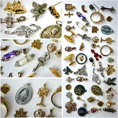 Vintage Charms Jewelry Rings Pendants Trinkets Buttons Pins Jems + Lot Of 50 • $90