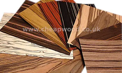 Wood Veneer Samples - Ebony Oak Walnut Olive Rosewood Maple Mahogany Teak Wenge  • £35