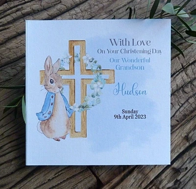 £3.89 • Buy Personalised Handmade Christening Card Peter Rabbit Boy Son Grandson Nephew  HJL