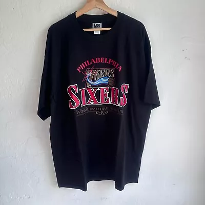 Vintage Philadelphia 76ers Basketball Tshirt Lee Sports Mens XL Black • $29.88