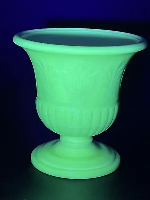 MacBeth Evans Uranium Grecian Urn White Milk Glass Footed Planter Vase 7 Inch • $25