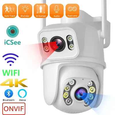 ICSee Dual Lens WiFi IP Camera Wireless Outdoor CCTV PTZ Home Security IR Cam • £31.99