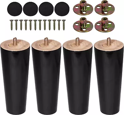 (Set Of 4) 6 Inch Wood Furniture Legs - Square Sofa Legs Couch Leg - Brown Mid- • $21.99