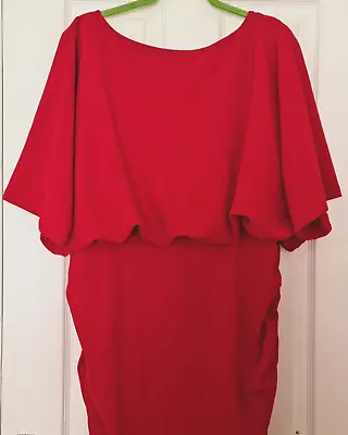 Ax Paris Red Short Sleeved Layered Side Ruched Body Con Dress Size Uk 22 Vgc • £4.99