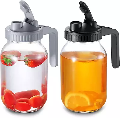 2 Pack Regular Mouth Mason Jar Pitcher Lids With Pour Spout Flip Cap And Handle • $12.99