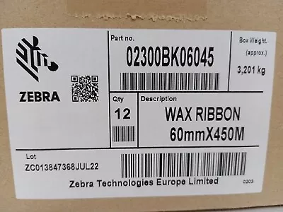 Zebra 2300 Wax 60mm X 450m Black High Performance Wax Printer Ribbons X 12 • £60