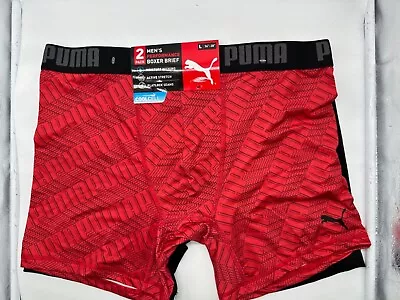 New 2 Pack Mens Puma Performance Active Boxer Briefs Size Large Black / Red • $12.99