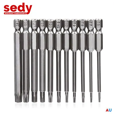 11pc Torx Screwdriver Bit Set 75mm Long T6-T40 Star Head Temper Proof Security • $13.99