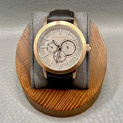 Marc Anthony Watch Men Gold Tone Round Gray 44mm Dial Leather Strap FMDMA519 • $45