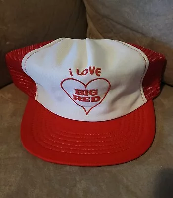 Vintage 70s I Love Big Red Cream Soda Puff Print Snapback Trucker Hat READ! • $30