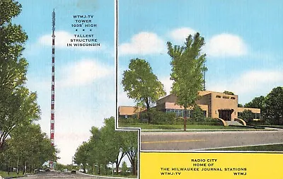 Milwaukee Wisconsin Postcard WTMJ-TV Tower Radio City WTMJ About 1950s    G3* • £14.24