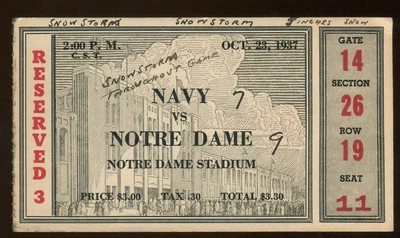 $75 • Buy Ticket College Football 1937 Notre Dame - 10/23 - Navy - Joe Zwers Captain