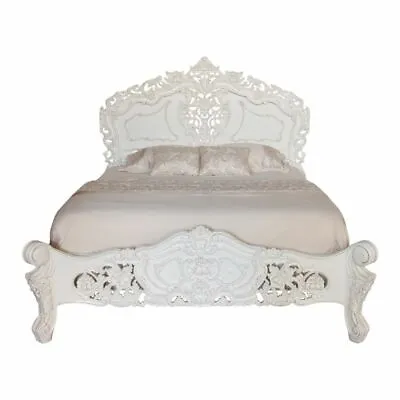 £995 • Buy French Rococo Mahogany Bed Intricately Hand Carved Painted Antique White B016P