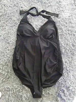 NWT Beach Bump By Motherhood Maternity Swimsuit Black XL Smocked Sides Halter • $11.99