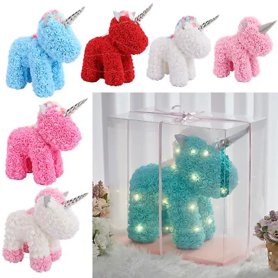 Large Rose Bear Foam Flower Unicorn W/ Light & Box Family Friends Birthday Gifts • £29.95