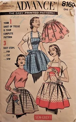 Vtg Advance Pattern #8166 Miss One Size Aprons Bibs Pockets & With Full Skirts • $14.95