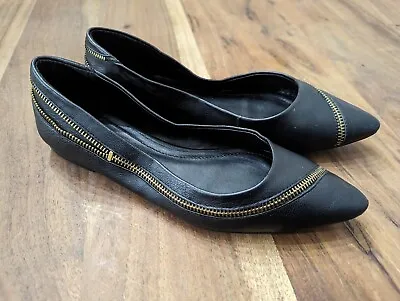 BCBG Generation  Helina  Black Zipper Flats Size 6.5 B 80s Vintage Look • $44.99
