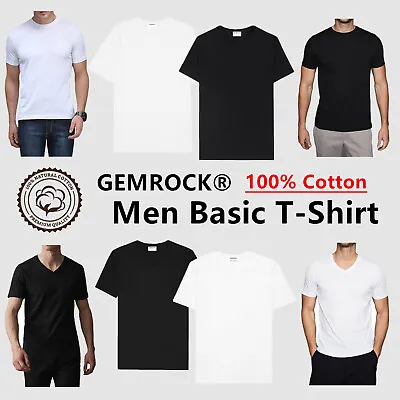 Black White Men 100% Thick Cotton Casual T-Shirt Short Sleeve Tee Crew V Neck • $9.99