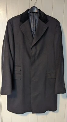 £79.99 • Buy Cashmere Blue Covert Overcoat UK Large 42R Velvet Collar Duffer Made In Italy