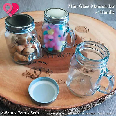 Mini Mason Jar Glass Shot With Handle Centerpiece Party Favor Box Candle Holder • $38.99
