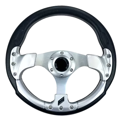 Pactrade Marine Boat Pontoon Silver 12.5  Steering Wheel Aluminum Hub PU Sleeves • $54.99