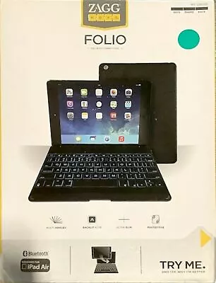 ZAGG Folio Backlit Tablet Bluetooth Keyboard Case BLACK For IPad Air ZaggKeys  • $28.45