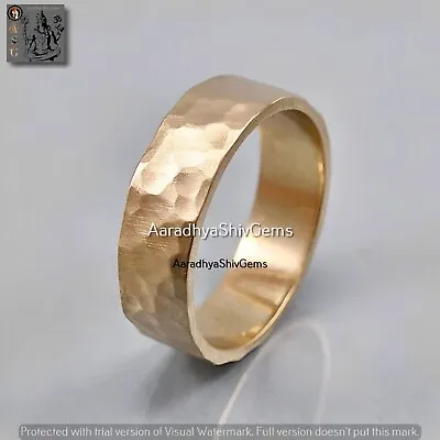 Men's Hammered Solid Brass Ring Rustic Golden Brass Wedding Band Gift For Him • $13.86