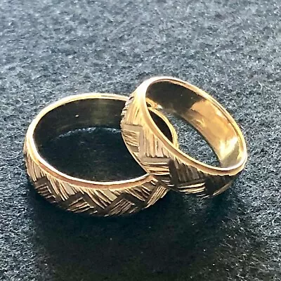 14K Yellow Gold Matching Wedding Band Ring Set His Hers Etched Men Women 10g TW • $549.99