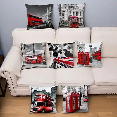 Super Soft Short Plush Cushion Cover London Red Bus Print Pillow Covers • £5.27