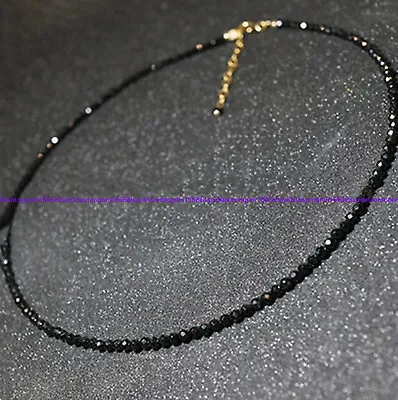 Natural 3mm Faceted Black Spinel Round Gemstone Bead Jewelry Necklace 16-24 Inch • $3.75