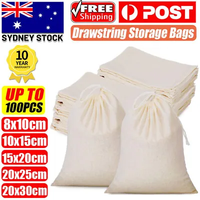 10-100Pcs 10 Sizes Drawstring Storage Bags Calico Bags Linen Tote Gift Bag Bulk • $72.99