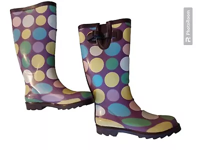 £12.99 • Buy Ladies Polka Dot Spotty Purple/Multi WELLIES Size 6 BN With Labels On Inside