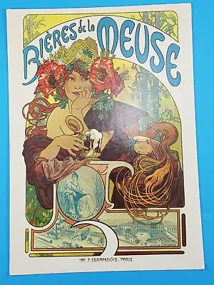 Art Postcard - Bieres De La Meuse 1897 By Artist Alphonse Mucha Art Nouveau • $5.95