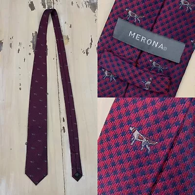 MERONA - Red & Blue Iridescent Checked Houndstooth Dog Print Neck Tie 3” Wide • $8.69