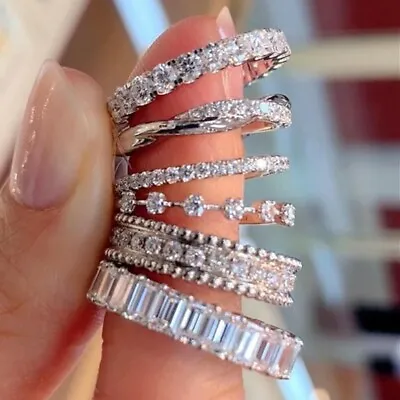 Fashion Women 925 Silver Wedding Ring 6 Style Cubic Zircon Jewelry Sz 6-10 • $2.05