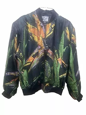 GOOUCH Bomber Jacket 100% Silk Men's Pop Art 90' Abstract Print Front Zip L VTG • $65