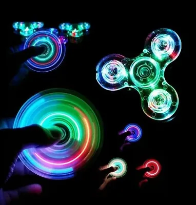 LED Light Up Fidget Spinner  Clear Fidget Toys 2 IN 1 Spinner Fast Delivery • £4.85