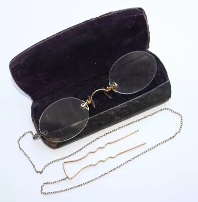 Antique Wilsta E Pince-Nez Spectacles Eyeglasses With Chain And Pin GF Gold • $8.99