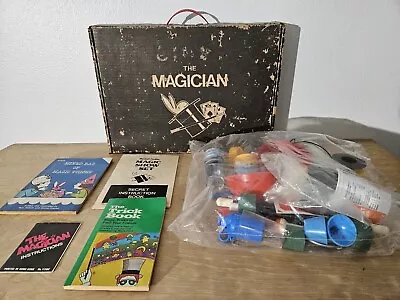 The Magician Box Vintage 1970's Magic Kit & Magic Trick Books Wands Coins Cards • £26.05