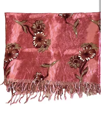 Koko Knot Sarong Scarf Cover Up EUC 62x42  Fringe Pink Floral Vintage • $13.97