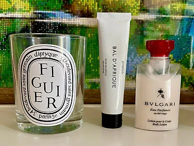 3 DIPTIQUE Figuier EMPTY Candle Jar BYREDO Bal D'Afrique Shampoo BVLGARI Cream • $35