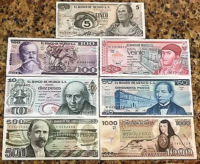 7 Billetes Banco De Mexico 1970-1980 5102050100500 Y 1000  Sin Circular • $18.98