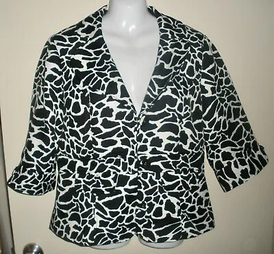 #A Coat Blazer Jacket L Spense Zebra Career Black White Print Textured • £5.78