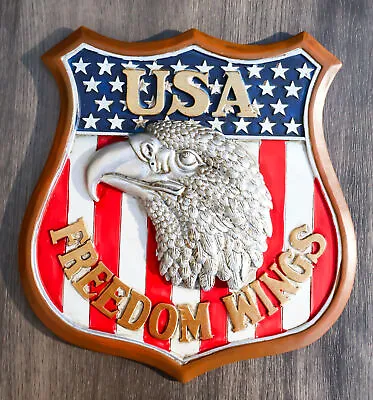 USA Freedom Wings Silver Bald Eagle In Vintage Route 66 Shape Decor Wall Plaque • $26.99