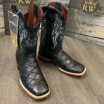 Men's Rodeo Cowboy Fish Pirarucu Print Western Square Toe Boots Cognac Botas • $109.99