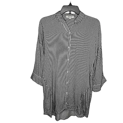 Madewell Top Womens Small Black Gray White Stripe Button Up Tunic Relaxed Shirt • $19.99