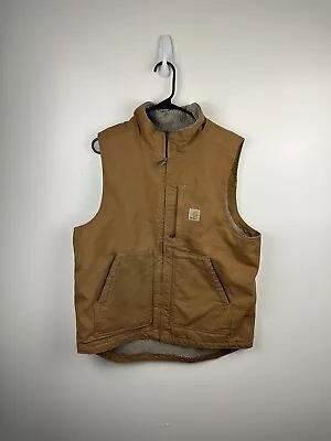 Carhartt Men Jacket Size Medium Brown Vest Lined Logo Full Zip Workwear • $35