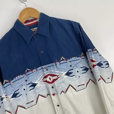 Vintage Cumberland Western Shirt Mens Medium Cowboy Aztec Pattern Snap *stains • £11.99